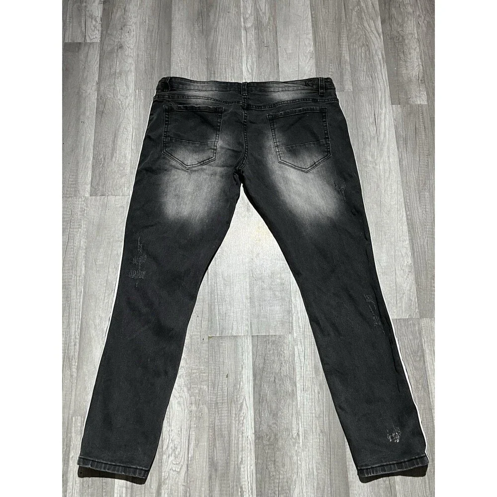 Kilogram Mens Distressed Side Stripe Jeans Black Red White Streetwear Size 42
